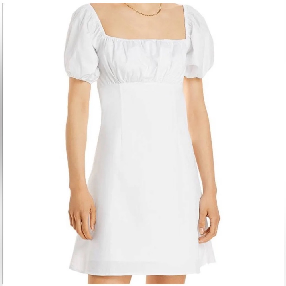 AQUA Bloomingdale’s Puff Sleeve White Linen Mini Dress Size XS